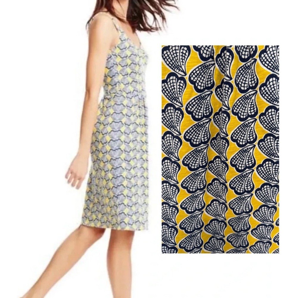 Boden Claire Slub Knit Seashell Dress Yellow Navy Blue Cotton‎ Nautical Size 4